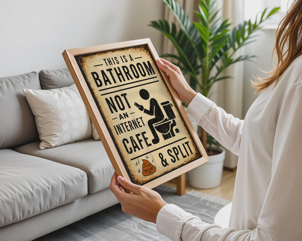 Funny Bathroom Sign, Vintage Toilet Humor Print, Internet Cafe Warning Poster