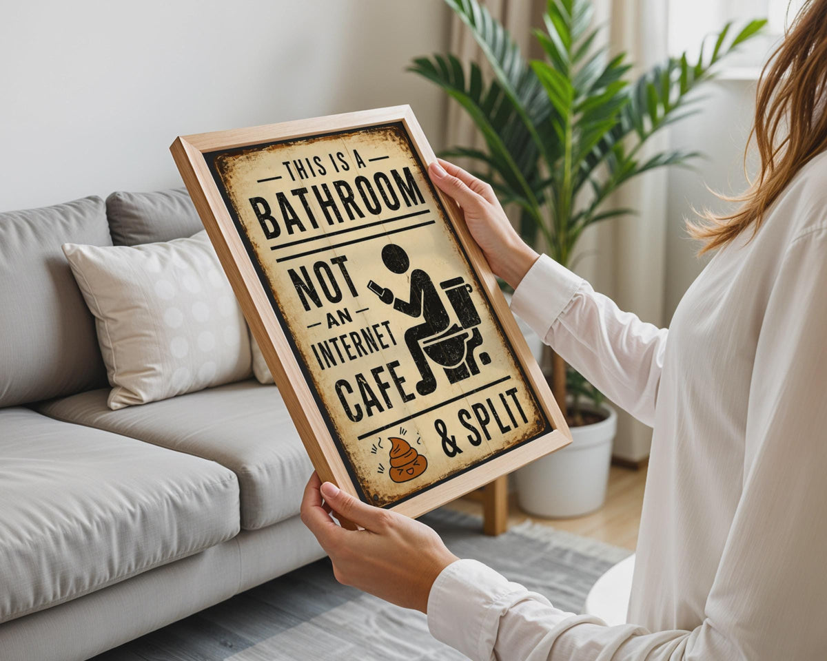 Funny Bathroom Sign, Vintage Toilet Humor Print, Internet Cafe Warning Poster