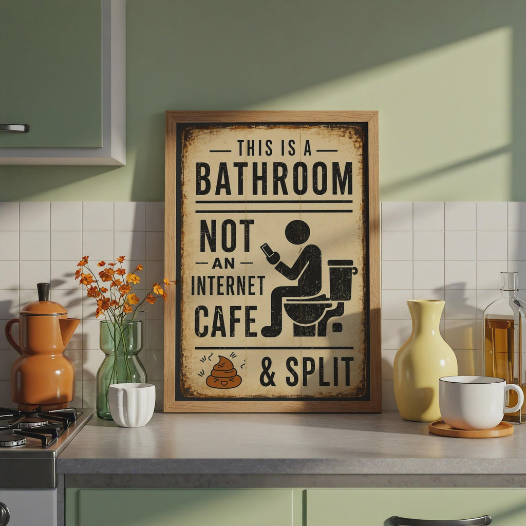 Funny Bathroom Sign, Vintage Toilet Humor Print, Internet Cafe Warning Poster