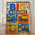 Big Machines Construction Poster, Digger, Crane, Bulldozer, Dump Truck (Print)