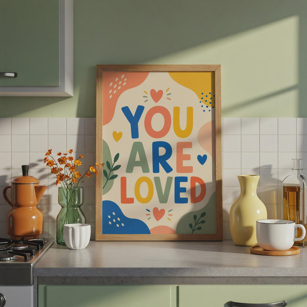 You Are Loved Typography Poster, Colorful Nursery Wall Art (A4)