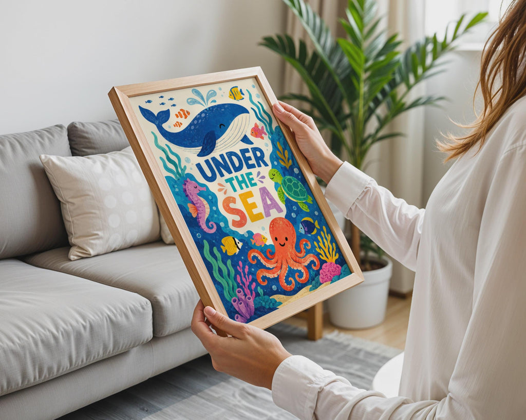 Under The Sea Kids Wall Art, Colorful Ocean Poster, Whale Octopus Print