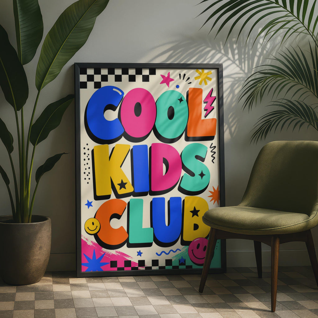 Children Club Poster, Retro Bold Typography, Playroom Decor  Print