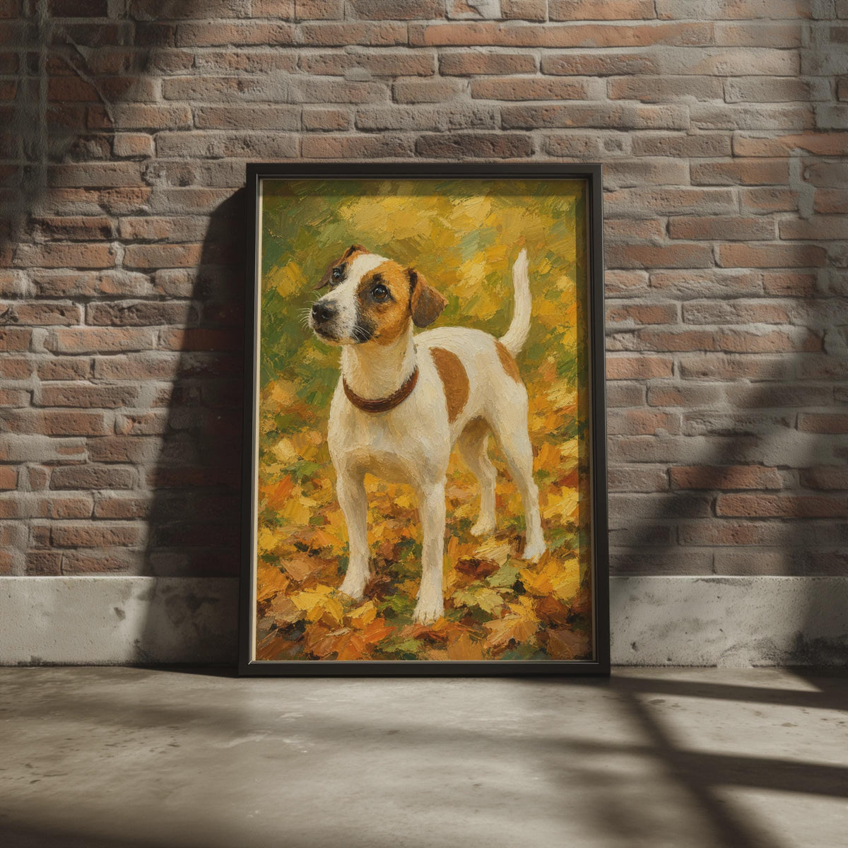 Hand-Painted Jack Russell Terrier Autumn Art Print, Oil Style Dog Poster