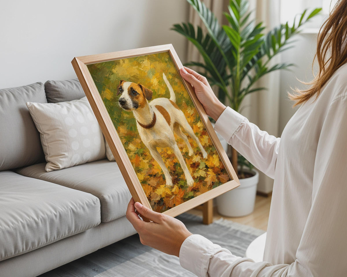 Hand-Painted Jack Russell Terrier Autumn Art Print, Oil Style Dog Poster
