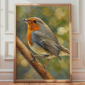 Robin Redbreast Wall Art Print, Hand Painted Bird Poster, British Garden Wildlife Decor Print