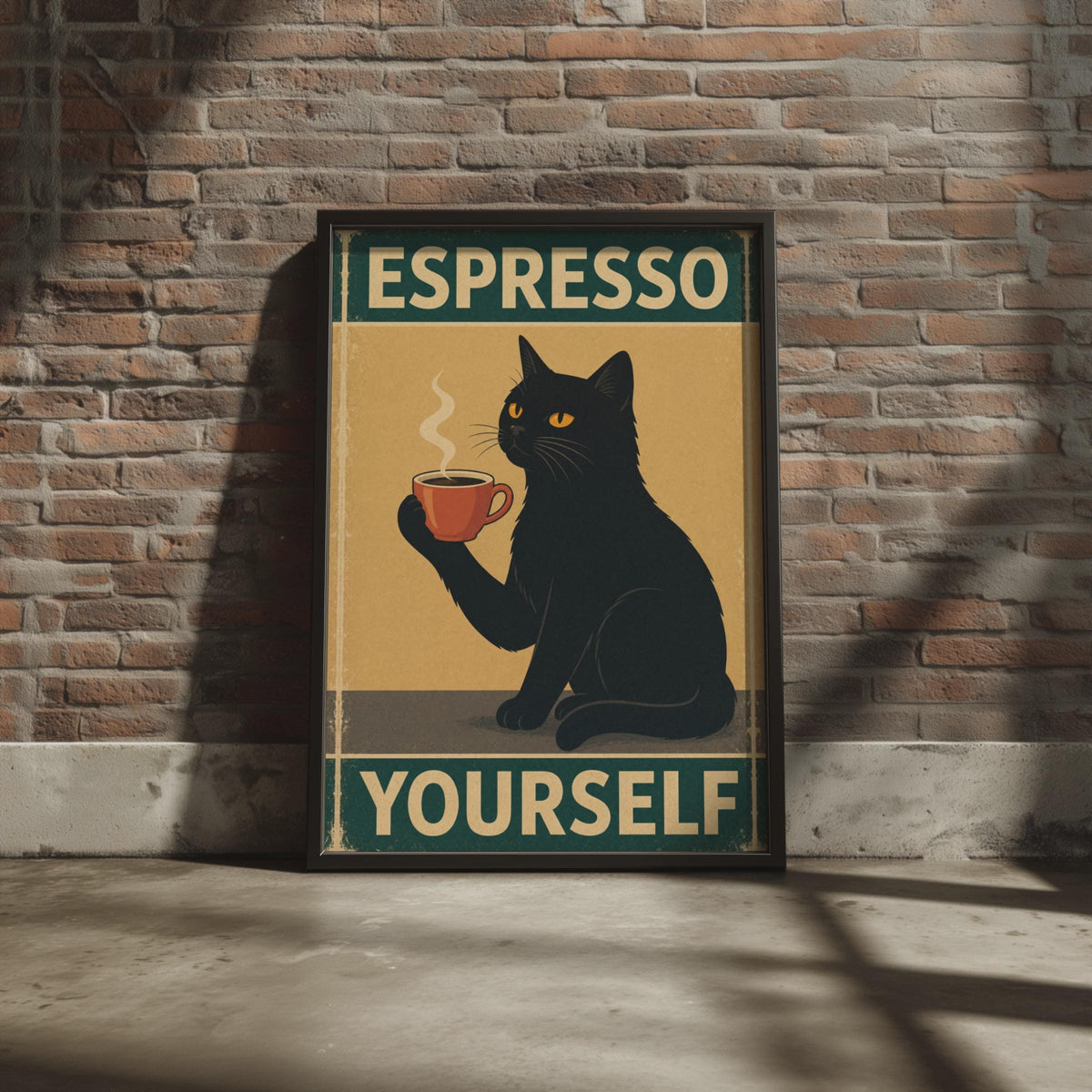 Black Cat Espresso Yourself Retro Poster, Funny Coffee Wall Art Print