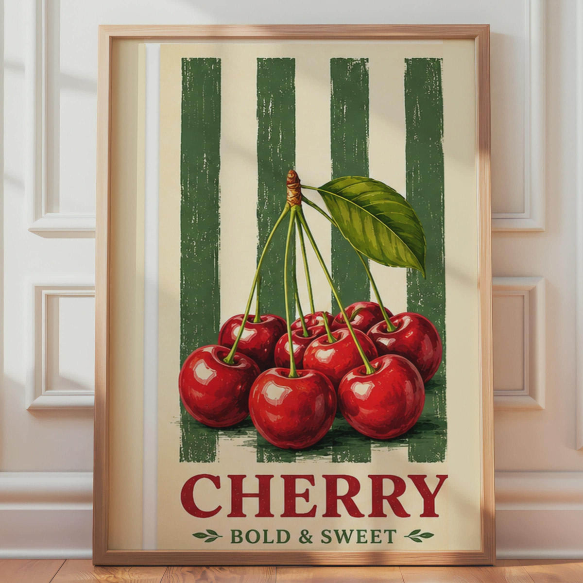 Vintage Cherry Poster, Retro Fruit Crate Kitchen Wall Art, Farmhouse Print