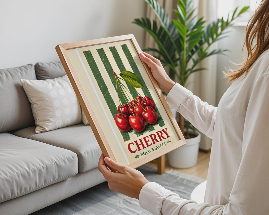 Vintage Cherry Poster, Retro Fruit Crate Kitchen Wall Art, Farmhouse Print