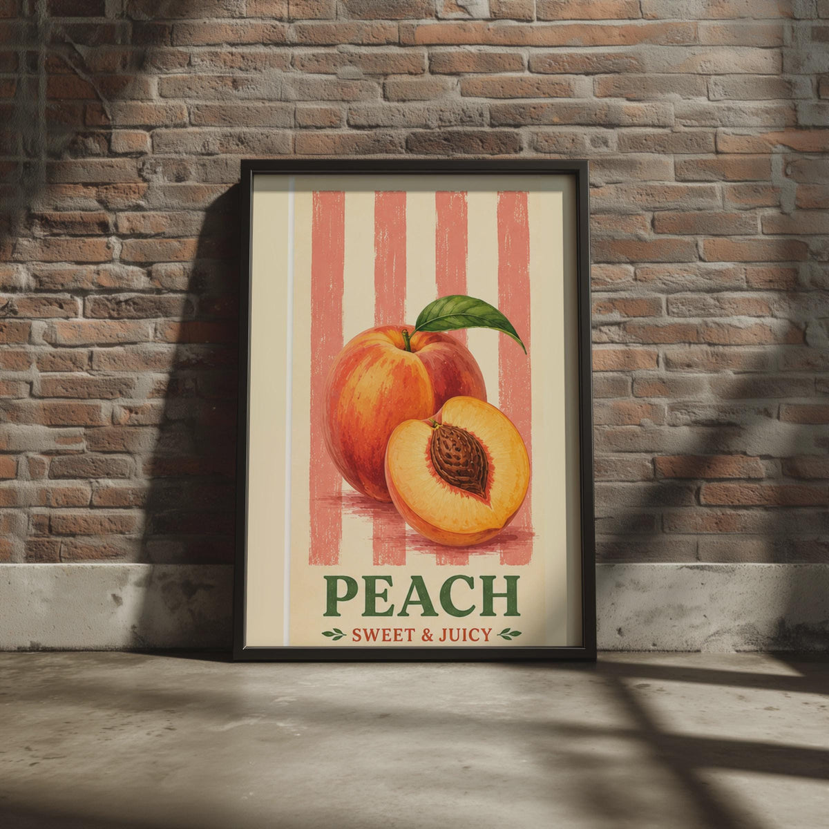 Retro Peach Sweet Juicy Fruit Poster, Vintage Kitchen Wall Art Print