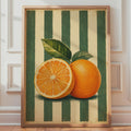 Retro Orange Citrus Print, Green Stripe Botanical Kitchen Wall Art