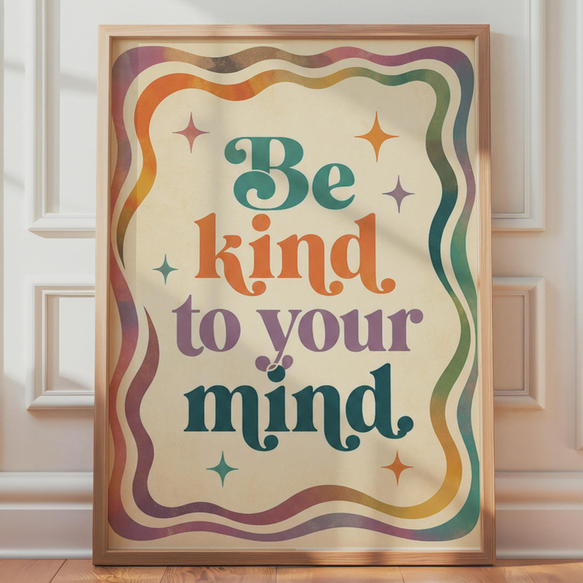 Be Kind To Your Mind Retro Groovy Print, Colorful Inspirational Quote Poster