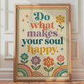 Retro Floral Quote Poster, 70s Groovy Rainbow Print, Boho Motivational Wall Art