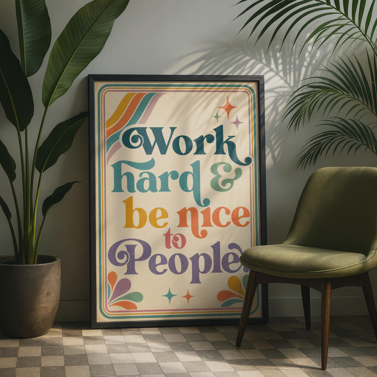 Retro Quote Poster, 70s Typography Wall Art, Motivational Office Print, Boho Decor
