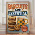 Biscuits Are Essential Tea Poster, Retro British Kitchen Wall Art (Print)