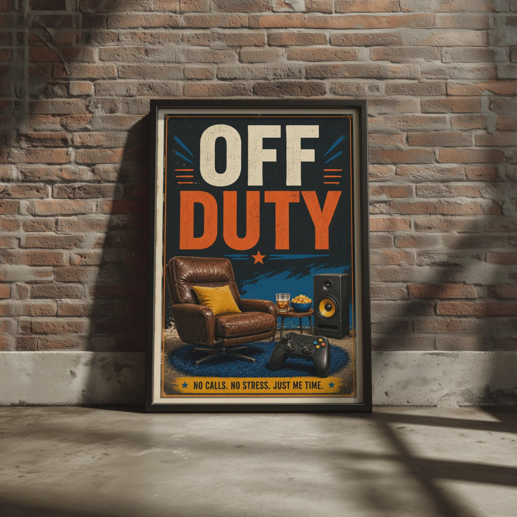 Off Duty Gamer Poster, Retro Man Cave Wall Art, No Stress Gaming Room Print