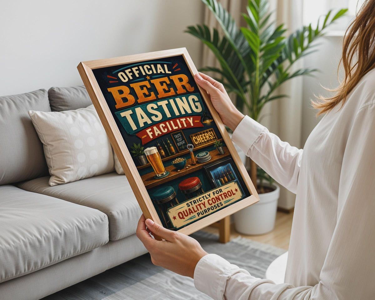 Official Beer Tasting Facility Poster, Retro Pub Wall Art, Man Cave Decor (A4)