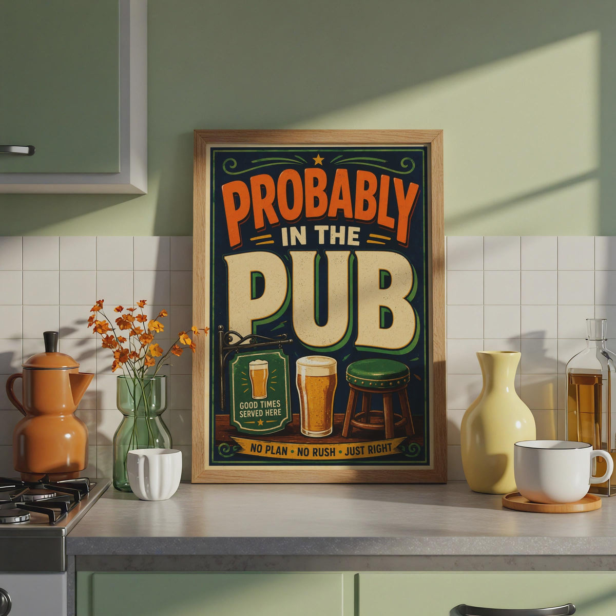 Probably In The Pub Poster, Retro British Bar Art, Man Cave Decor (Print)