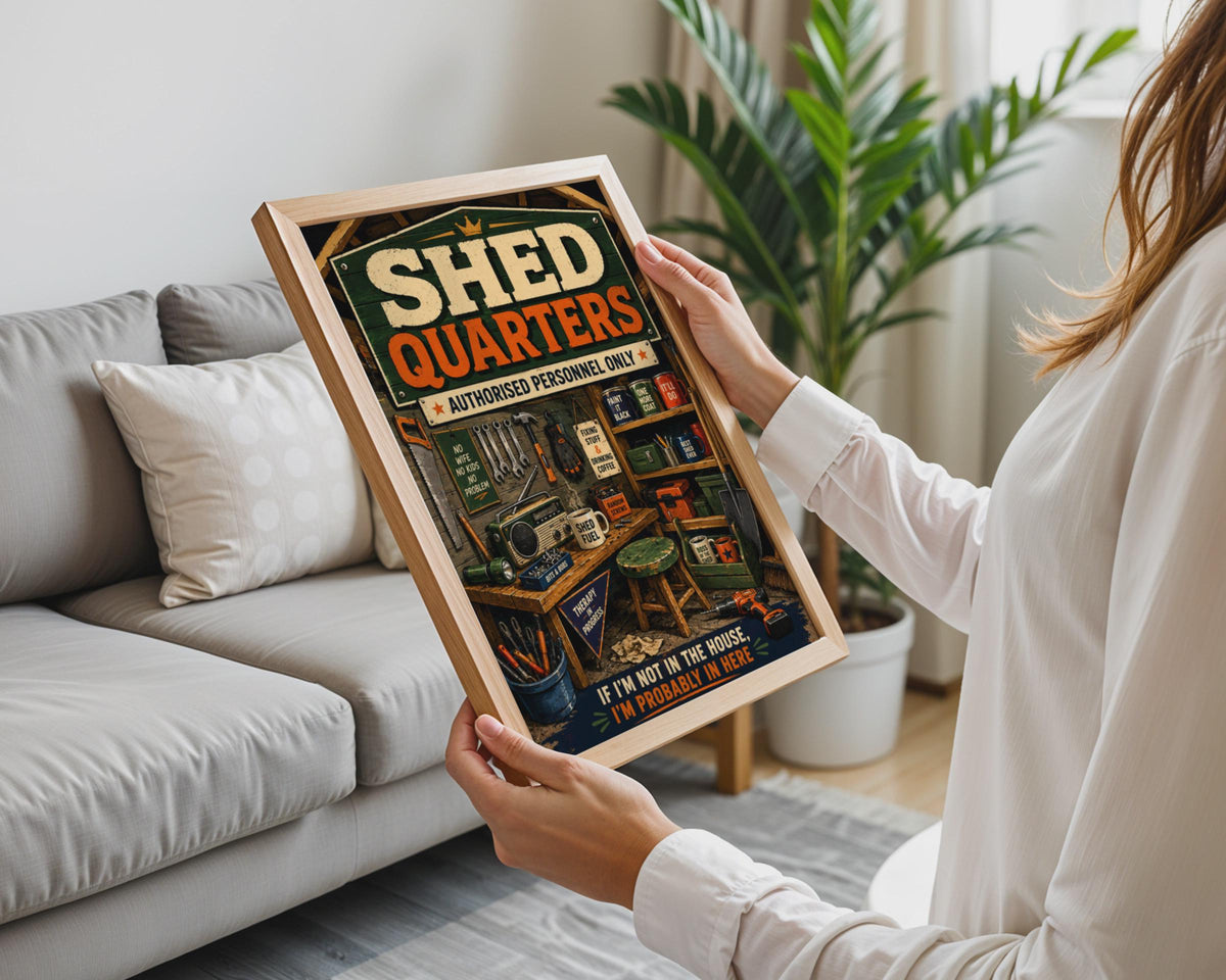 Shed Quarters Retro Poster, Man Cave Wall Art, DIY Gift for Dad