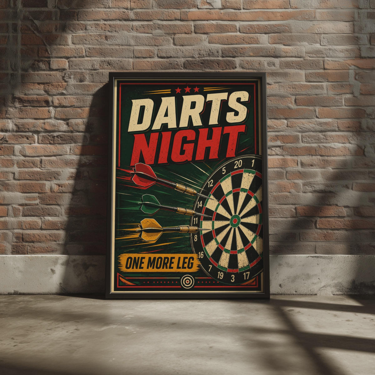 Retro Darts Night Poster, Vintage Dartboard Wall Art, Games Room Decor (Printed)
