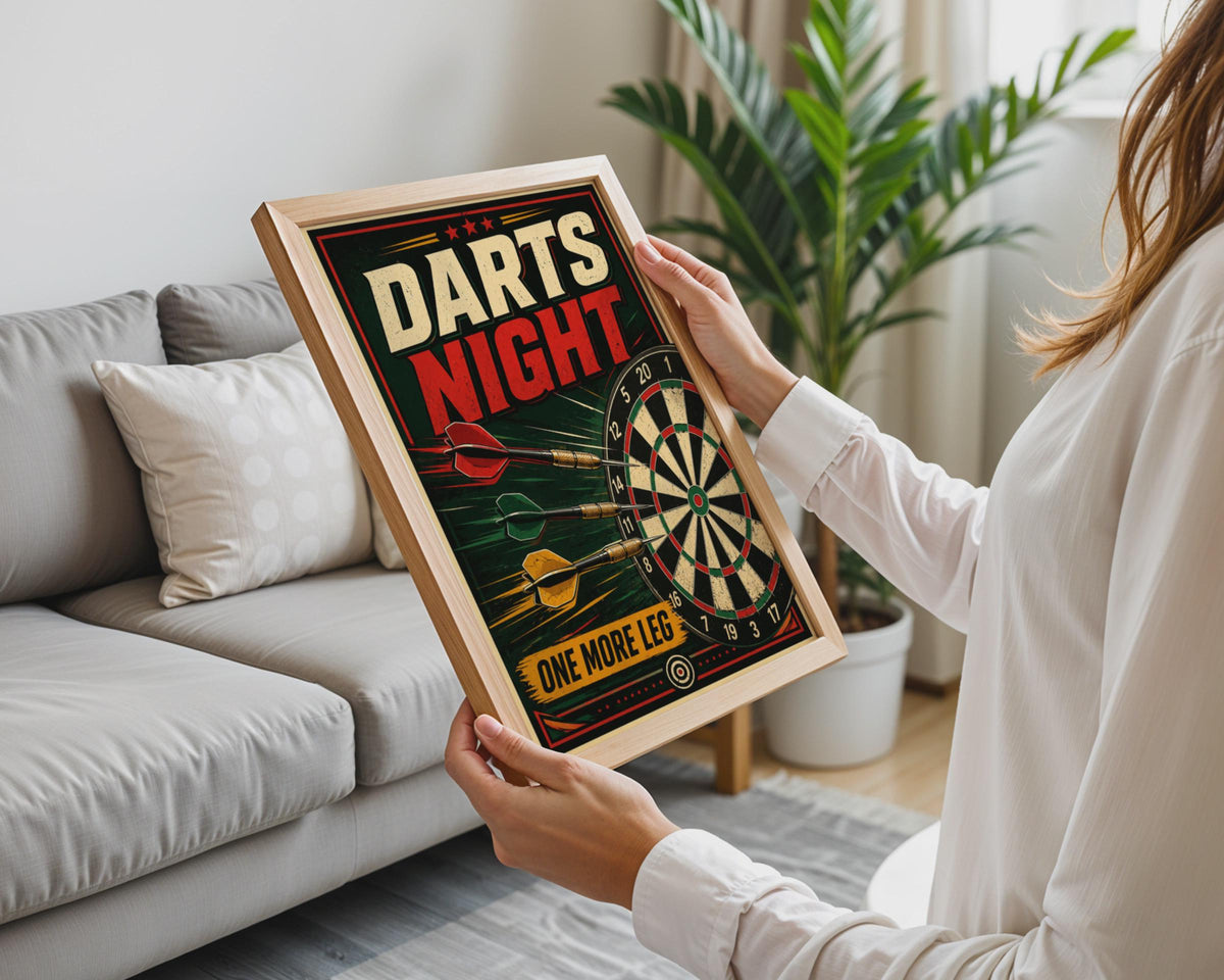 Retro Darts Night Poster, Vintage Dartboard Wall Art, Games Room Decor (Printed)