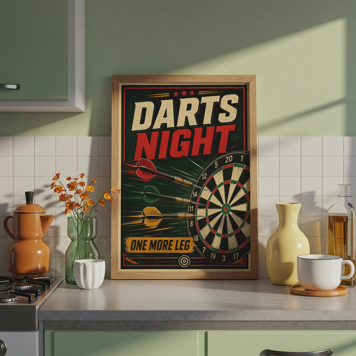 Retro Darts Night Poster, Vintage Dartboard Wall Art, Games Room Decor (Printed)