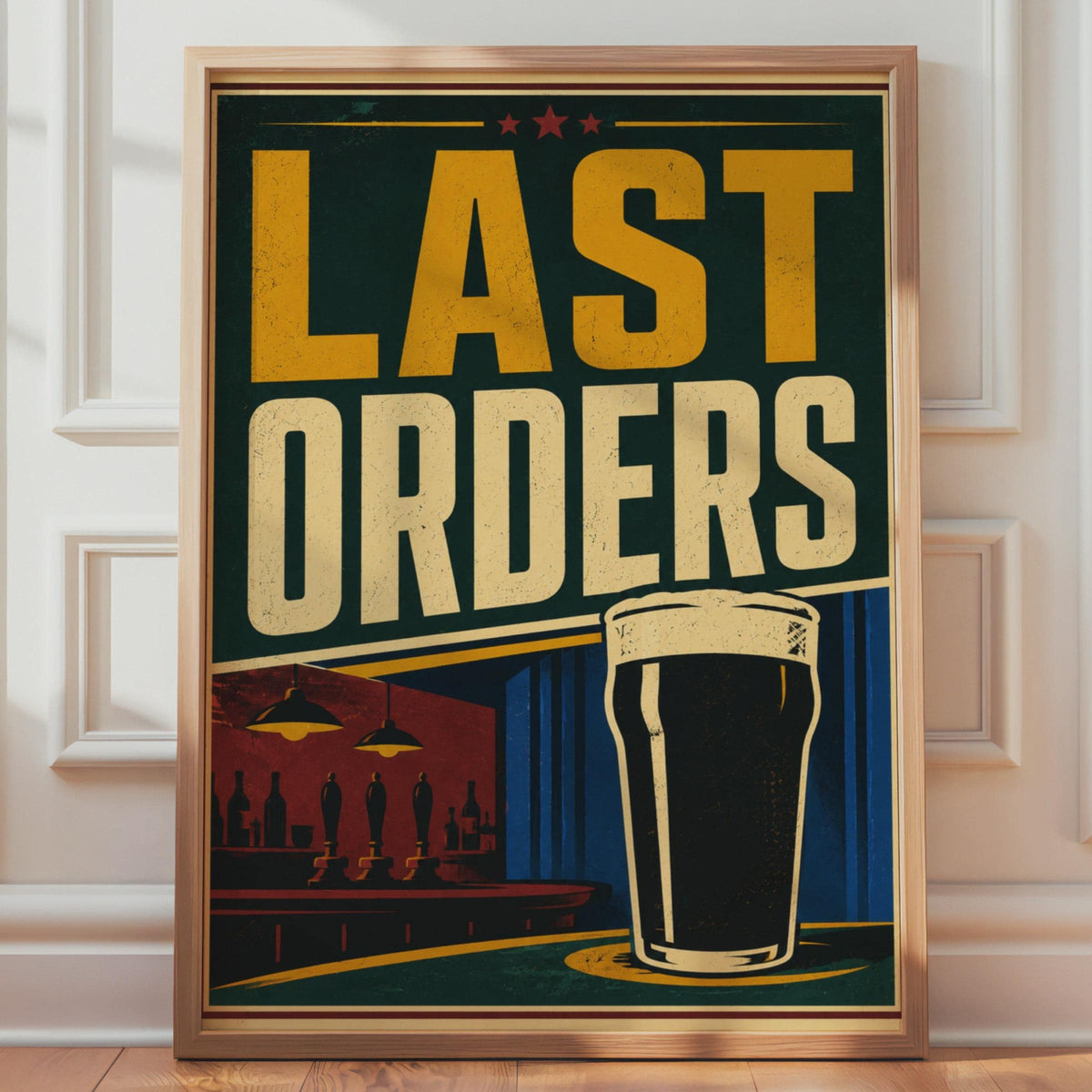Last Orders Pub Print, Retro British Beer Poster, Pint Glass Bar Decor Print