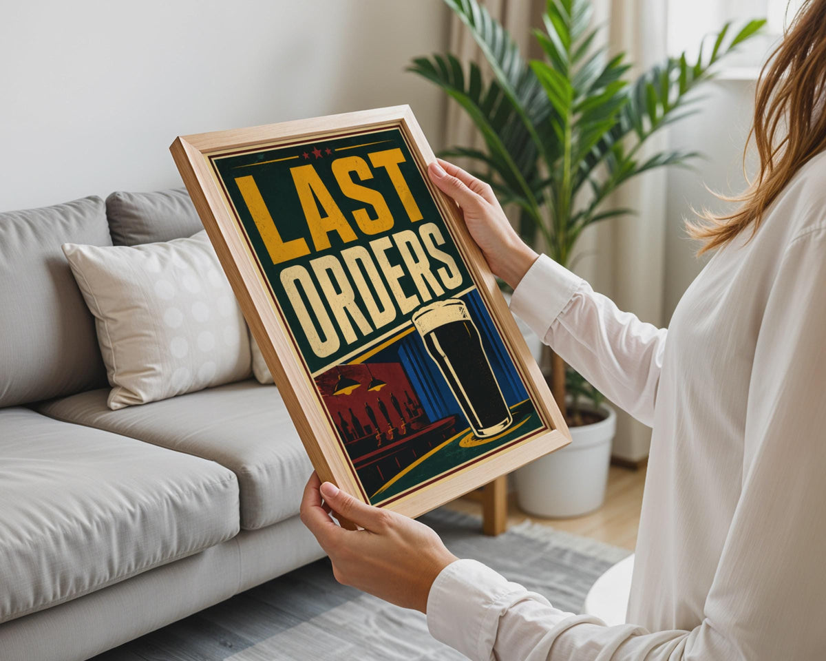 Last Orders Pub Print, Retro British Beer Poster, Pint Glass Bar Decor Print