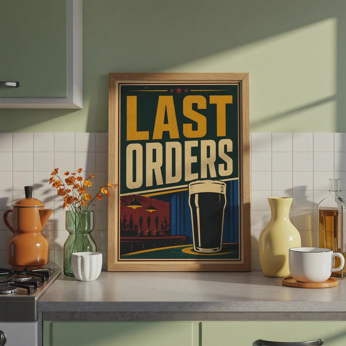 Last Orders Pub Print, Retro British Beer Poster, Pint Glass Bar Decor Print