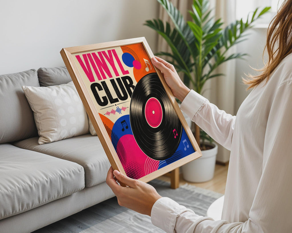 Retro Vinyl Club Poster, Bold LP Record Art, Music Room Decor (Print)
