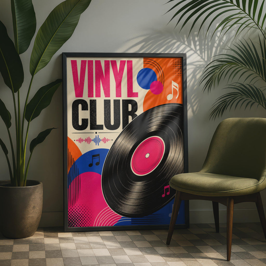 Retro Vinyl Club Poster, Bold LP Record Art, Music Room Decor (Print)