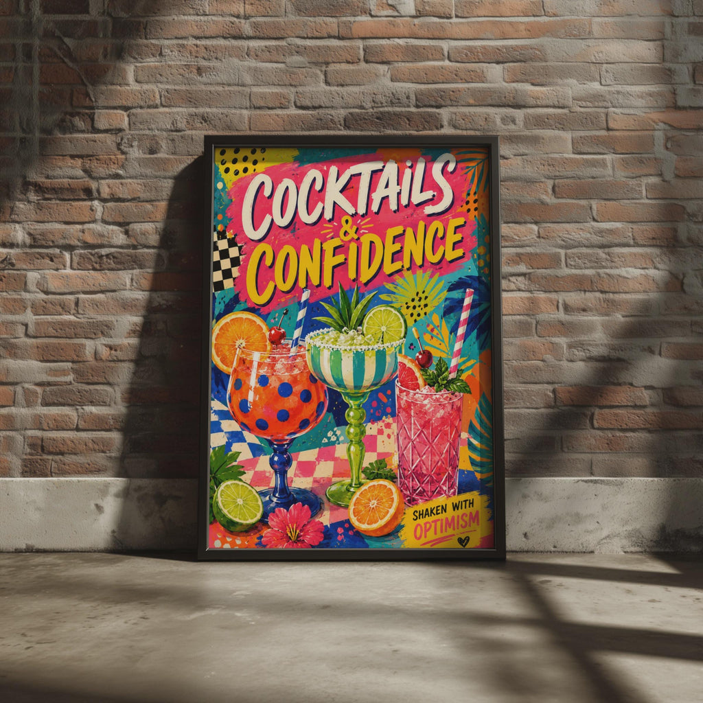 Cocktails & Confidence Pop Art Poster, Retro Drinks Wall Art (Print)