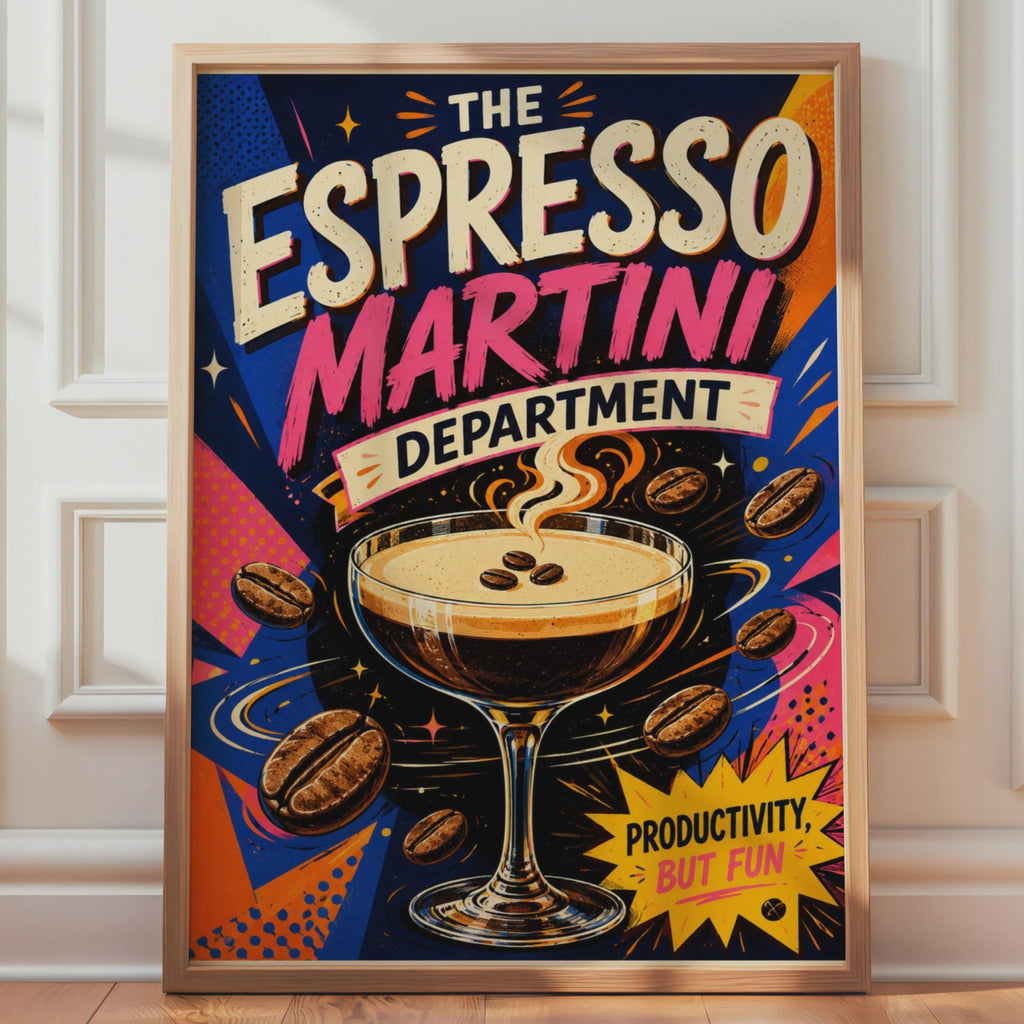 Espresso Martini Department Poster, Retro Pop Art, Bold Colorful Drinks (Printed)