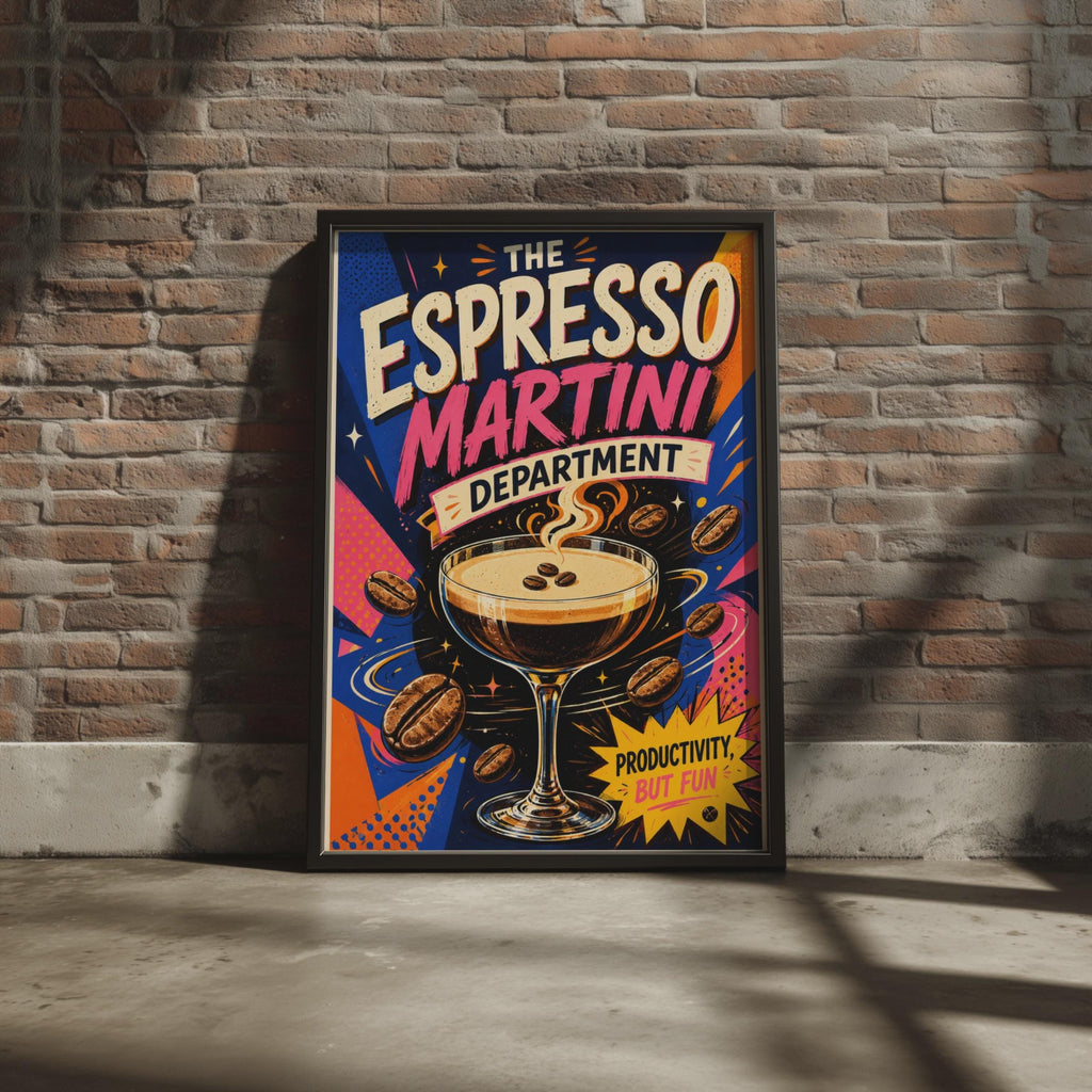 Espresso Martini Department Poster, Retro Pop Art, Bold Colorful Drinks (Printed)