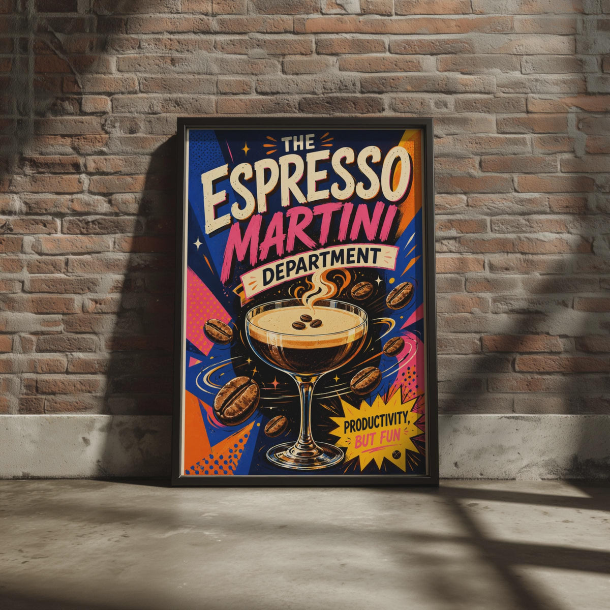 Espresso Martini Department Poster, Retro Pop Art, Bold Colorful Drinks (Printed)