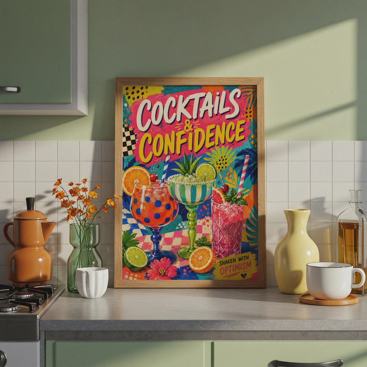 Cocktails & Confidence Pop Art Poster, Retro Drinks Wall Art (Print)