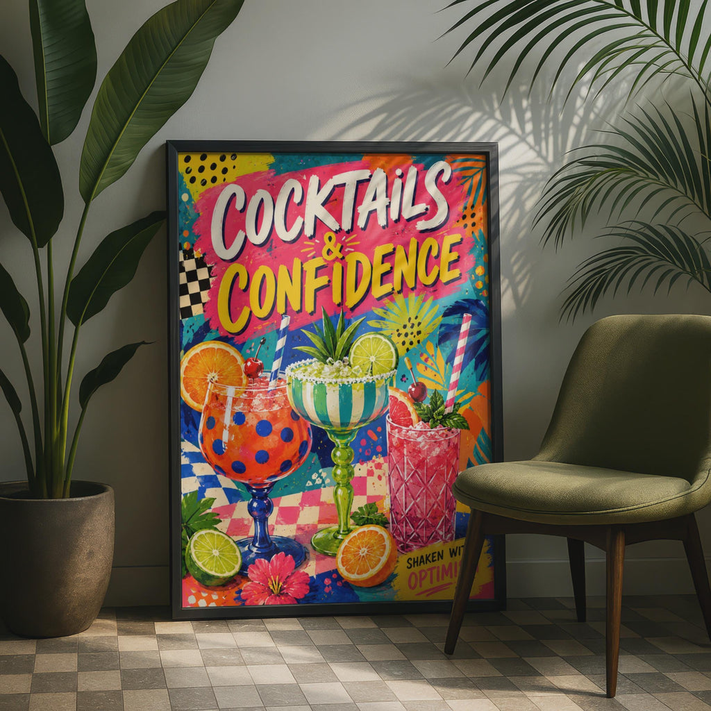 Cocktails & Confidence Pop Art Poster, Retro Drinks Wall Art (Print)