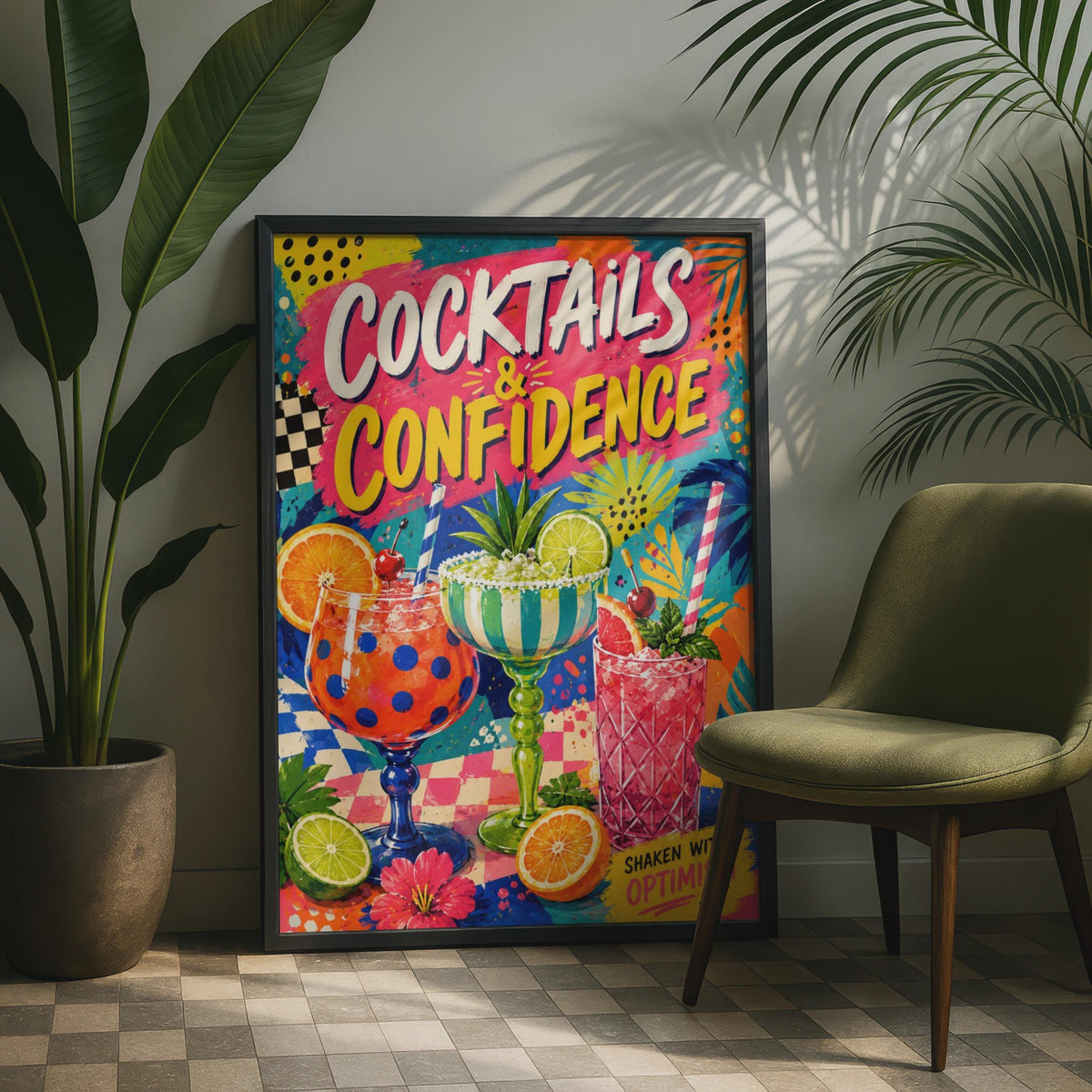Cocktails & Confidence Pop Art Poster, Retro Drinks Wall Art (Print)