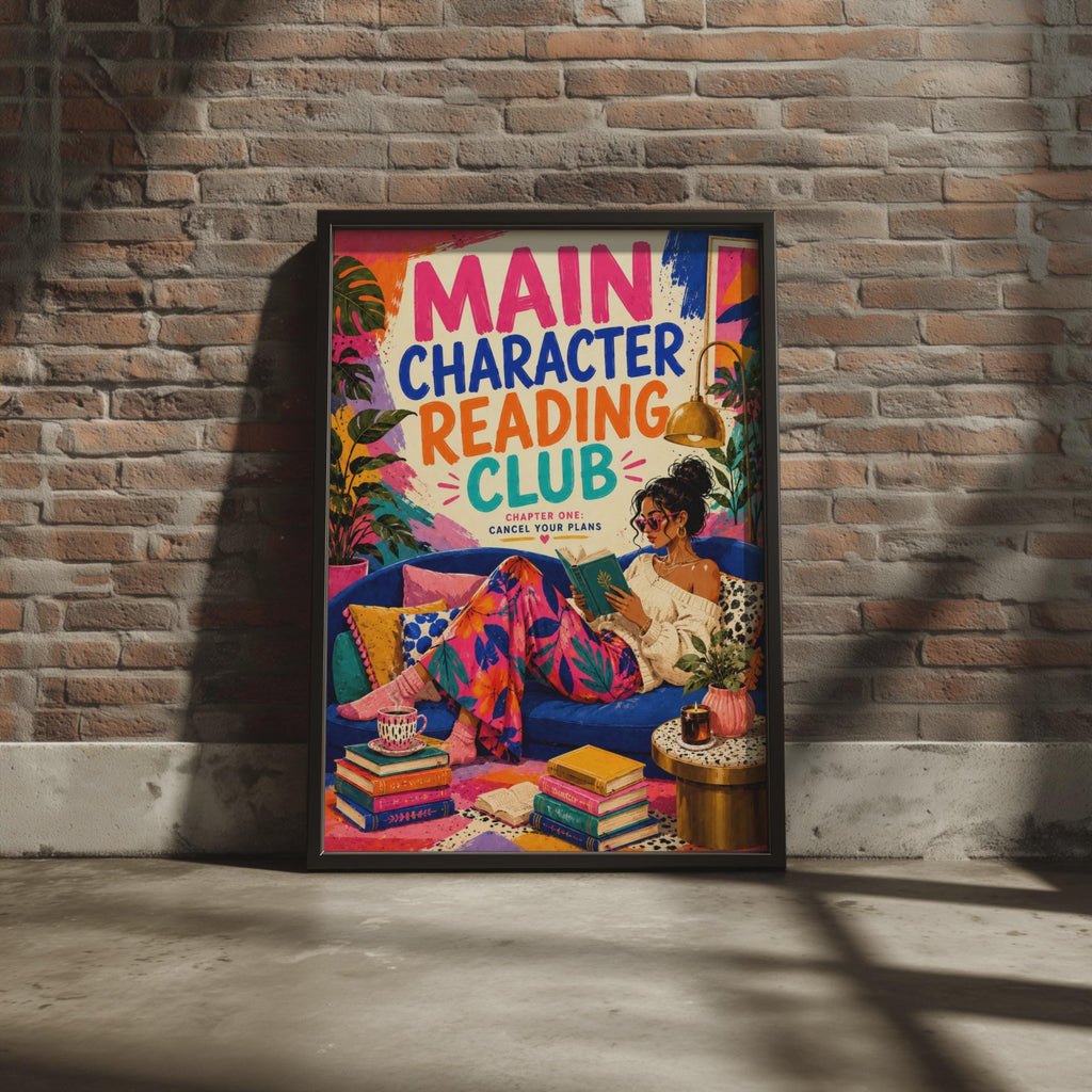 Main Character Reading Club Poster, Book Lover Wall Art, Colourful Bookish Print (A4)