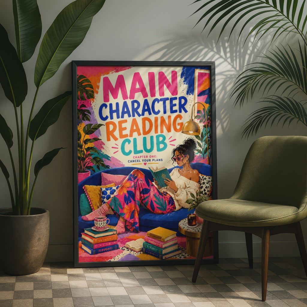 Main Character Reading Club Poster, Book Lover Wall Art, Colourful Bookish Print (A4)