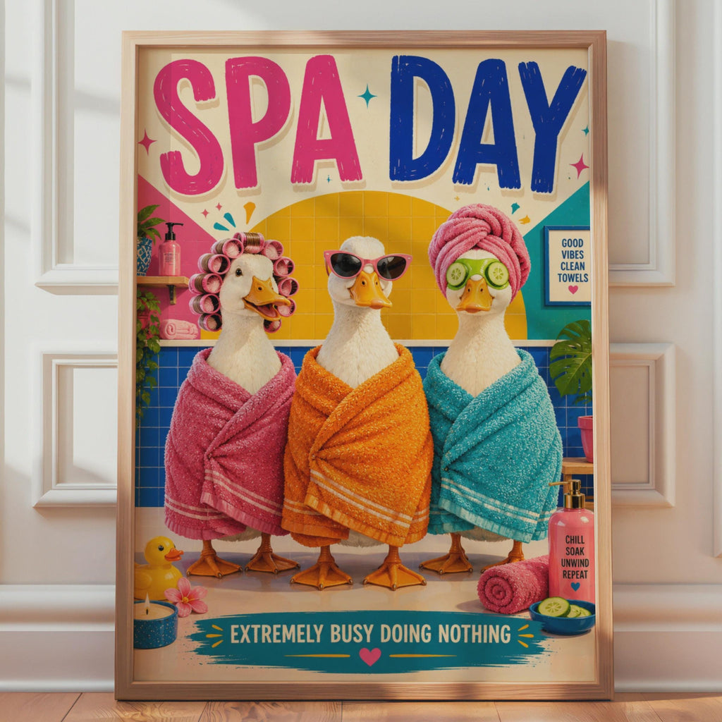 Funny Spa Day Duck Poster, Colorful Bathroom Wall Art Print (Physical)