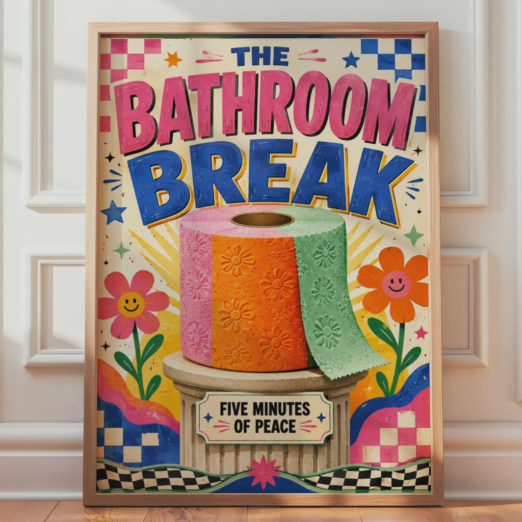 Retro Groovy Bathroom Break Poster, Toilet Roll Art, Fun Mum Gift