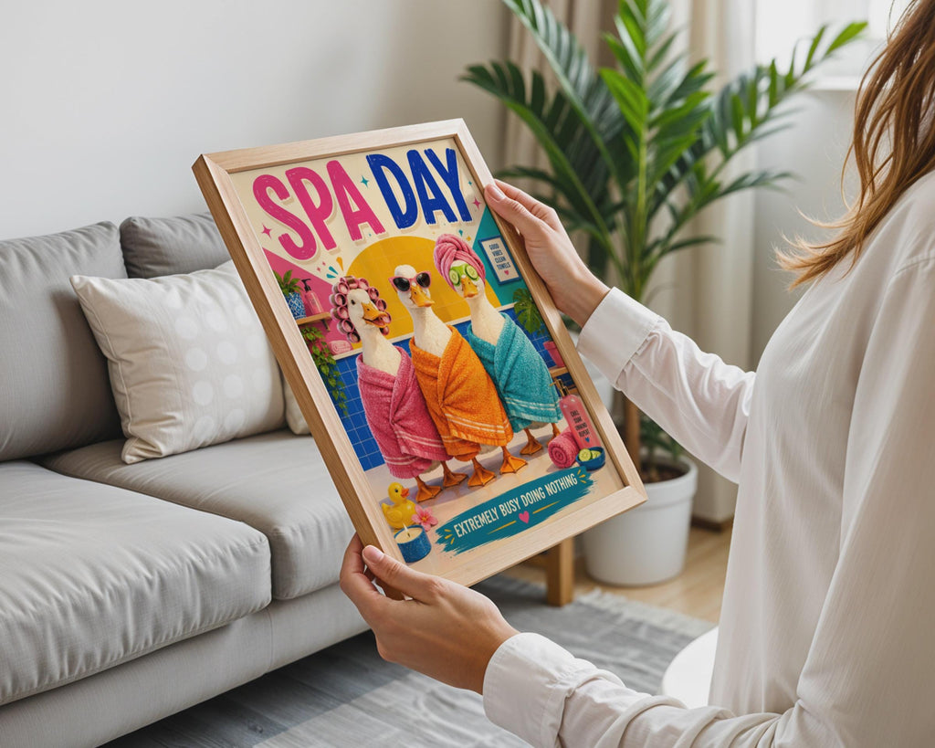Funny Spa Day Duck Poster, Colorful Bathroom Wall Art Print (Physical)