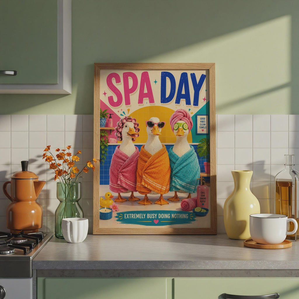 Funny Spa Day Duck Poster, Colorful Bathroom Wall Art Print (Physical)