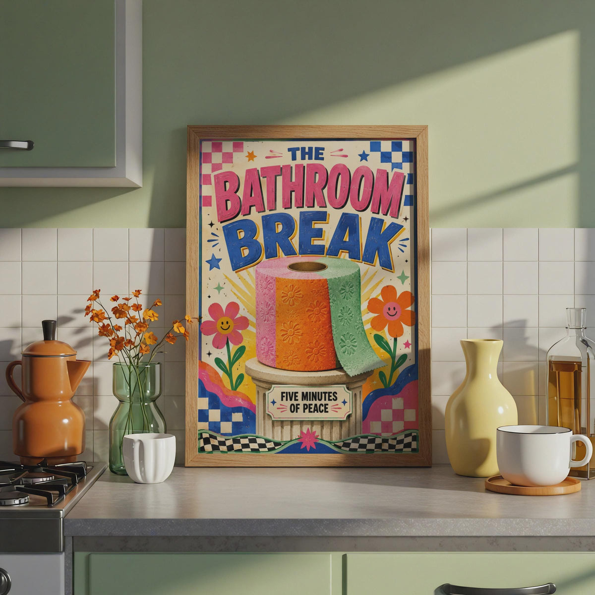 Retro Groovy Bathroom Break Poster, Toilet Roll Art, Fun Mum Gift