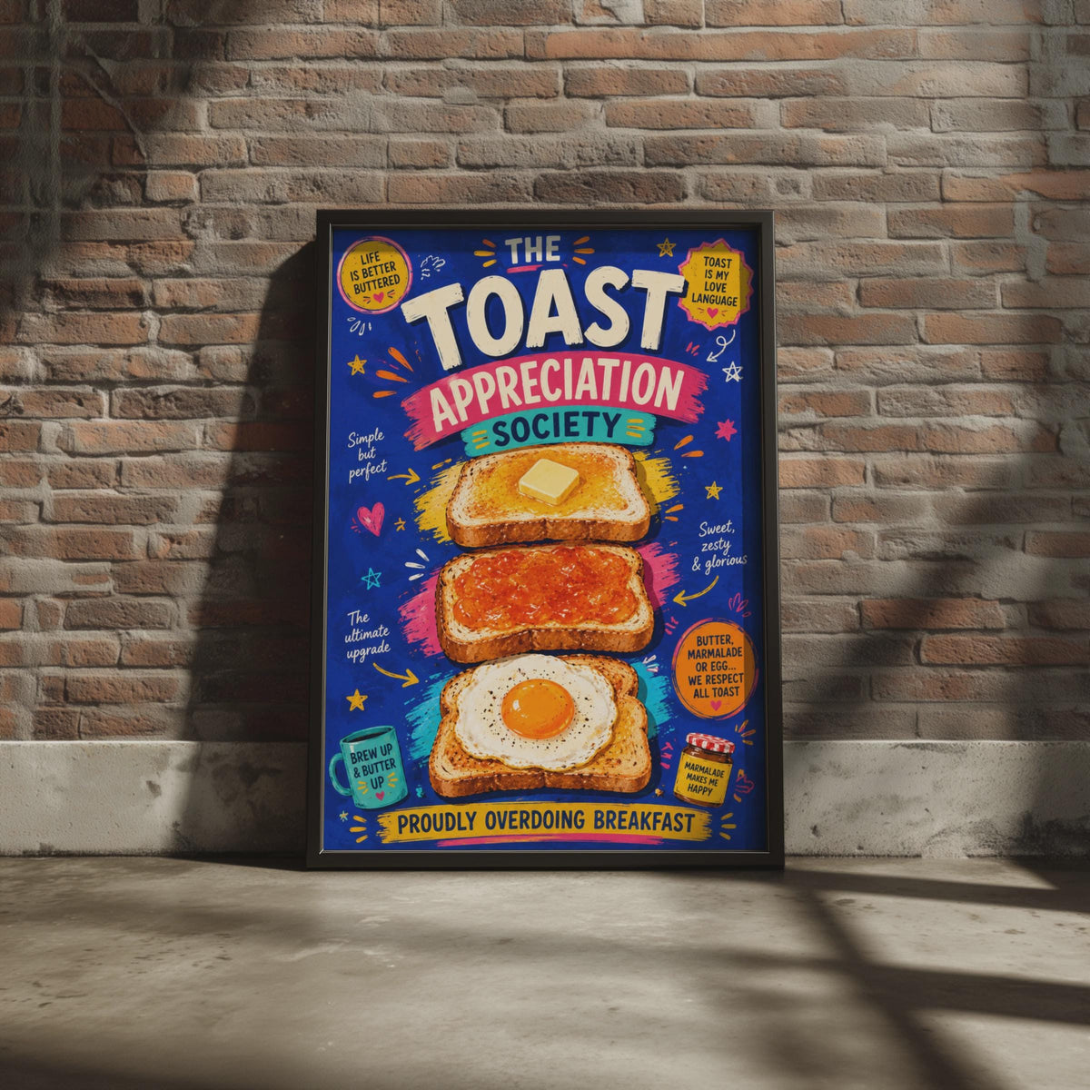 Toast Appreciation Society Poster, Colourful Breakfast Wall Art, Retro Kitchen Decor
