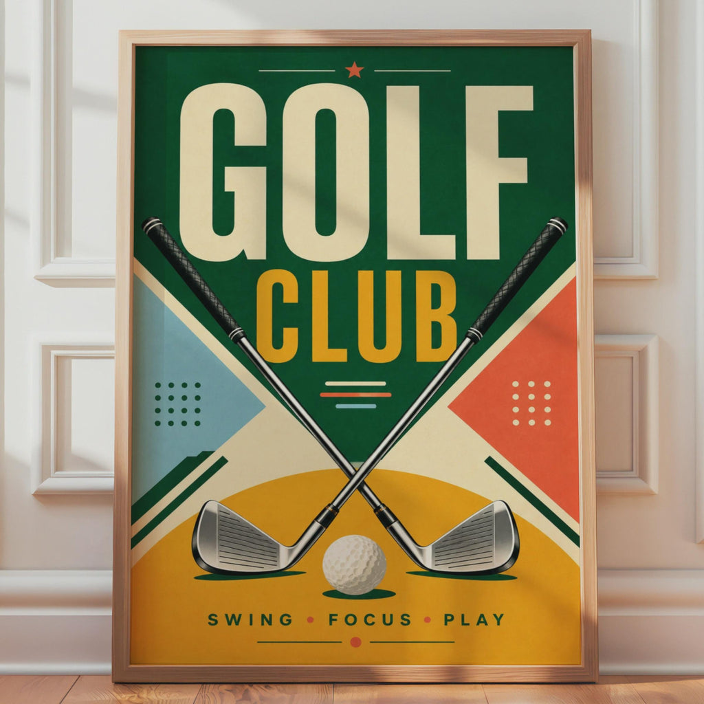 Retro Golf Club Poster, Crossed Irons, Mid-Century Sports Art (Print)