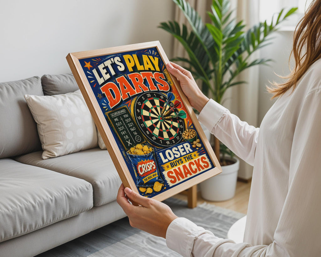 Retro Darts Poster, Loser Buys Snacks, Games Room Wall Art Print