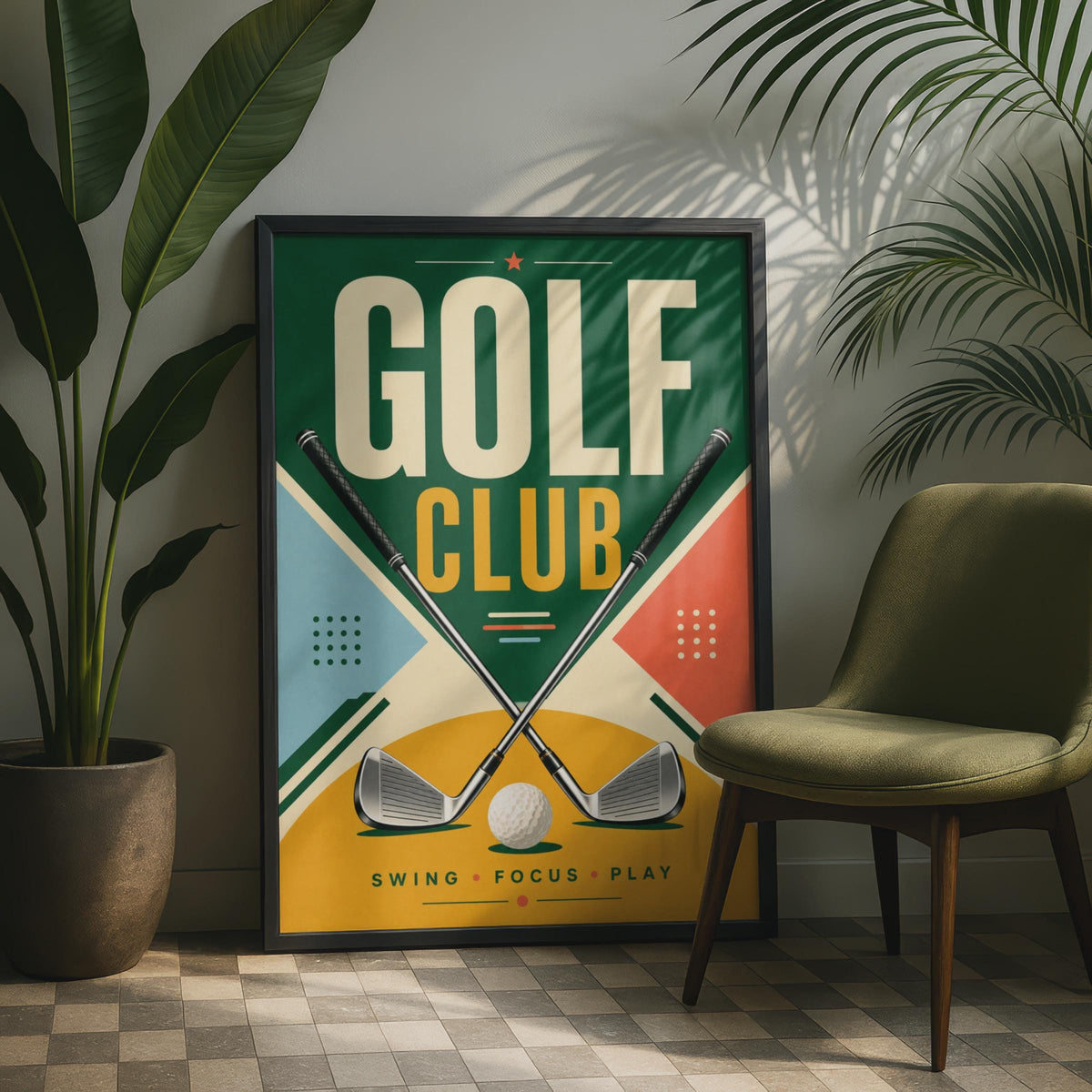 Retro Golf Club Poster, Crossed Irons, Mid-Century Sports Art (Print)