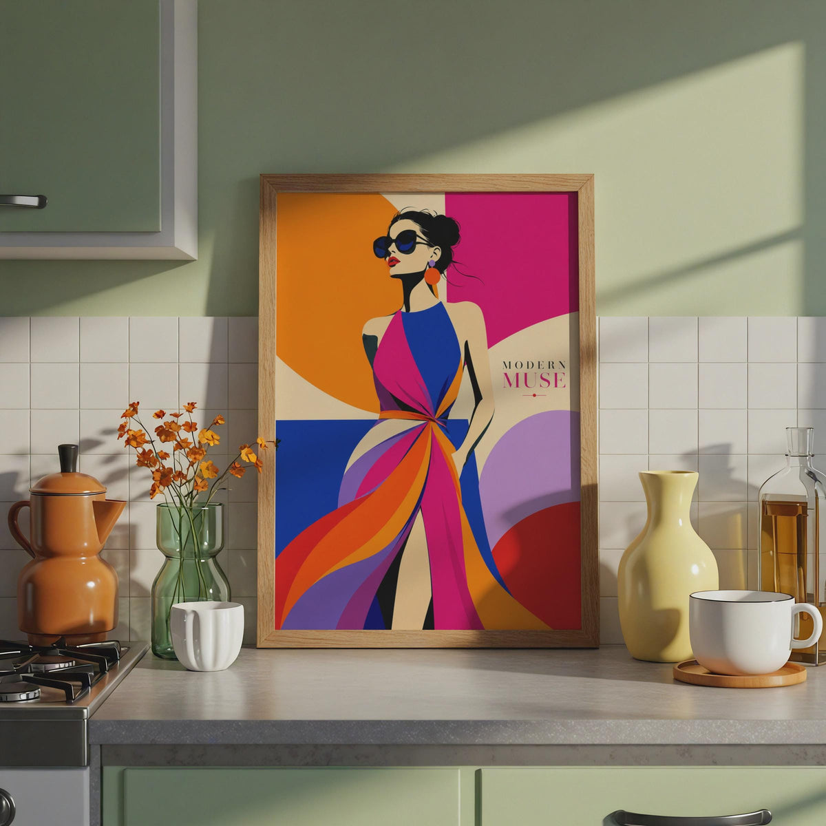 Modern Muse Fashion Poster, Bold Retro Woman Illustration, Vibrant Pop Art Print